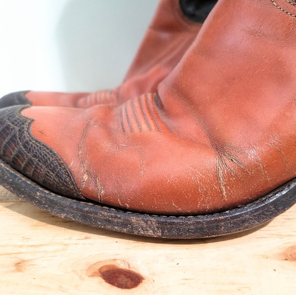 Vintage Tony Lama Men's Western Cowboy Boots Two Tone Leather Rockabilly Size 7 - Picture 8 of 13